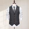 Men Suit Waistcoat Lapel Sleeveless Single Breasted Business Suit Vest Solid Color Slanted Hem 3D Pockets Chain Decoration Waistcoat
