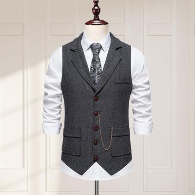 Gilet de costume pour homme, gilet de costume d'affaires à revers sans manches, gilet de costume d'affaires à simple boutonnage, couleur unie, ourlet incliné, poches 3D, gilet de décoration en chaîne
