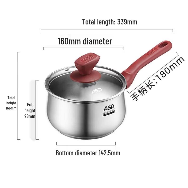 ASD 16cm 316L Stainless Steel Saucepan with Steamer Basket