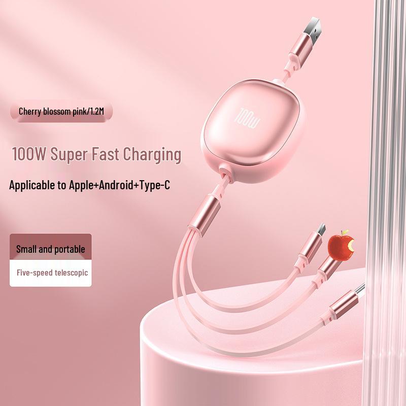 100W Retractable 3-in-1 Fast Charging Cable with Custom Logo