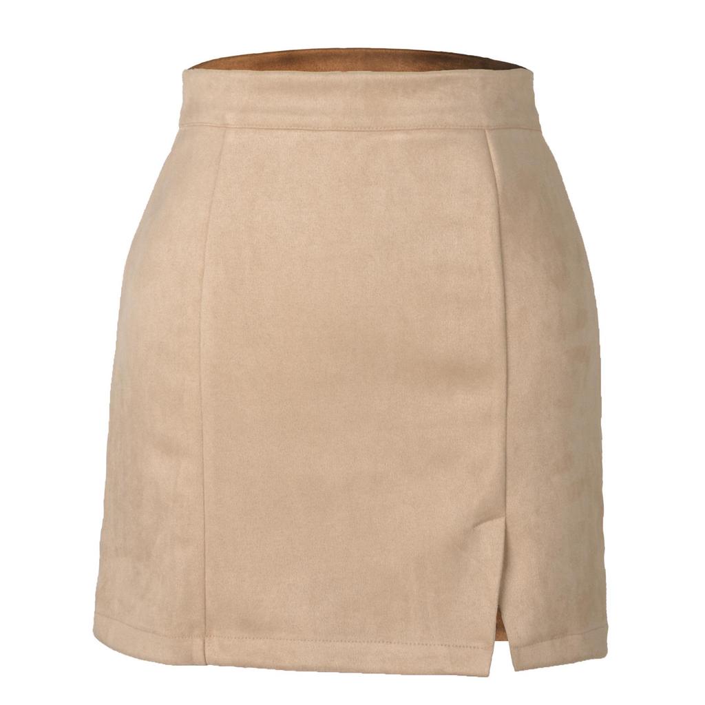 2025 Women's Suede Plush High-Waisted A-line Skirt with Zipper - Autumn/Winter Hip-Hugging Solid Color Skirt.