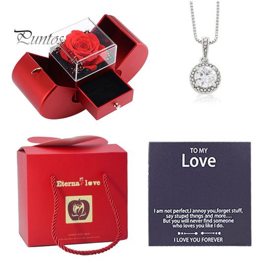 Women Necklace with Storage Case Ultralight Non-Fading Sparkling Jewelry Necklace Greeting Card Preserved Rose Gift