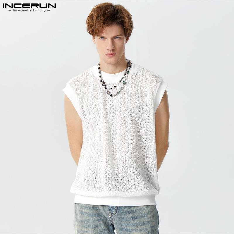 

INCERUN Мужской кружевной сетчатый жилет без рукавов, летние повседневные майки