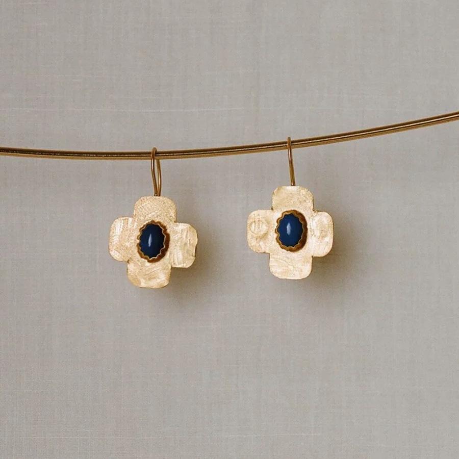 

Spanish Vintage Blue Gemstone Flower Earrings Women s Design Stud Earrings