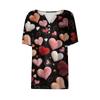 Women's Fashion Casual V,Neck Short,Sleeve T,Shirt With Decorative Buttons And Valentine's Day Print Top