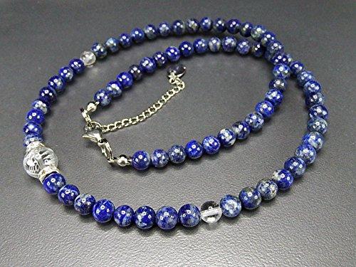 Stone Town Lapis Lazuli Necklace with Crystal and Silver Dragon Design, Hand-Carved, Natural Stones, Stainless Steel, 6mm Lapis Lazuli and 10mm Crysta