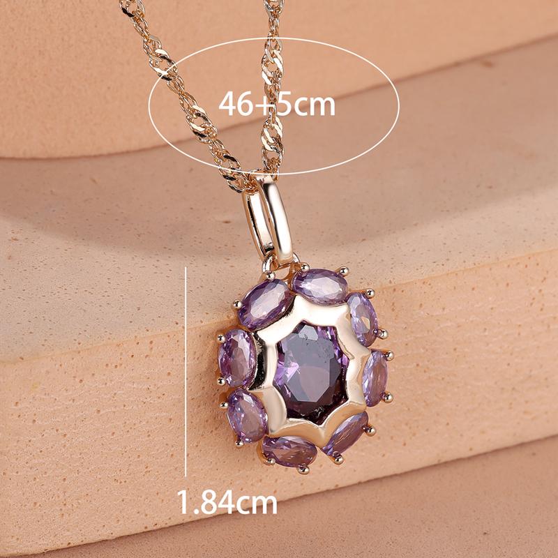 Luxury Oval Purple Zircon Pendant Necklace for Women Gold Color Exquisite Party Jewelry