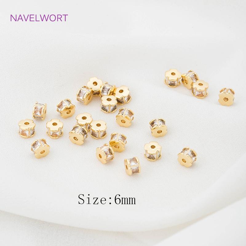 18K Gold Plated Brass Big Hole Cubic Zirconia Crystal Spacer Beads Fittings DIY Bracelet Necklace Jewellery Making Crafts