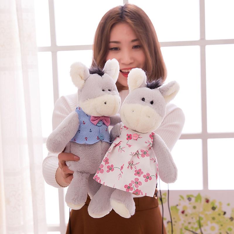 Cute Cartoon Donkey Couple Plush Toys Wedding Dresses Tuxedos Dolls Girls Gift