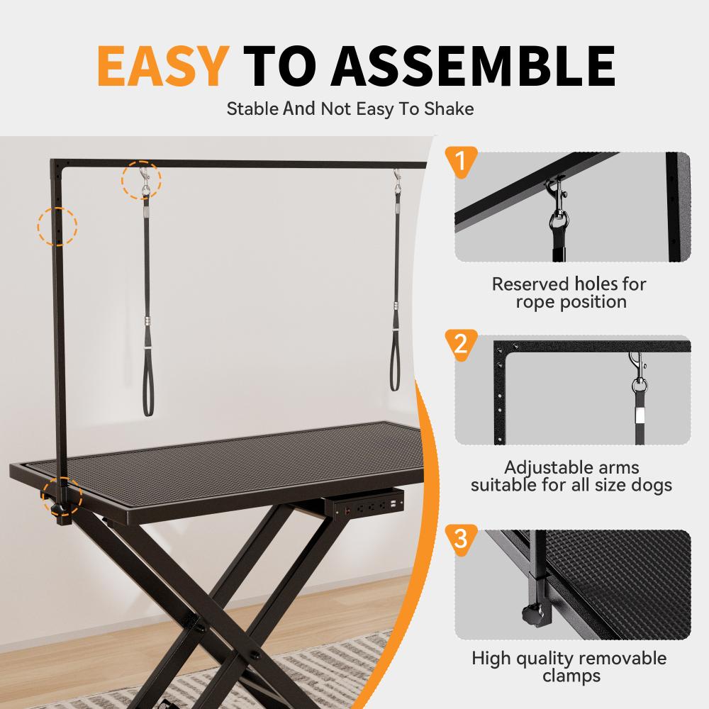 Professional Electric Dog Grooming Table - Heavy Duty, Height Adjustable Pet Grooming Table W/Leveling Wheels, Dog Grooming Arm