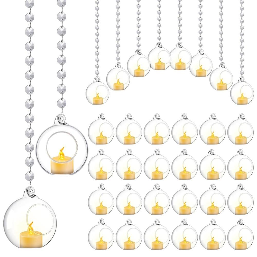 6/12Pcs Transparent Glass Candle Holder Flower Hanging Ball Vase Terrarium Tea Light Candlestick For Home Wedding Party Decor