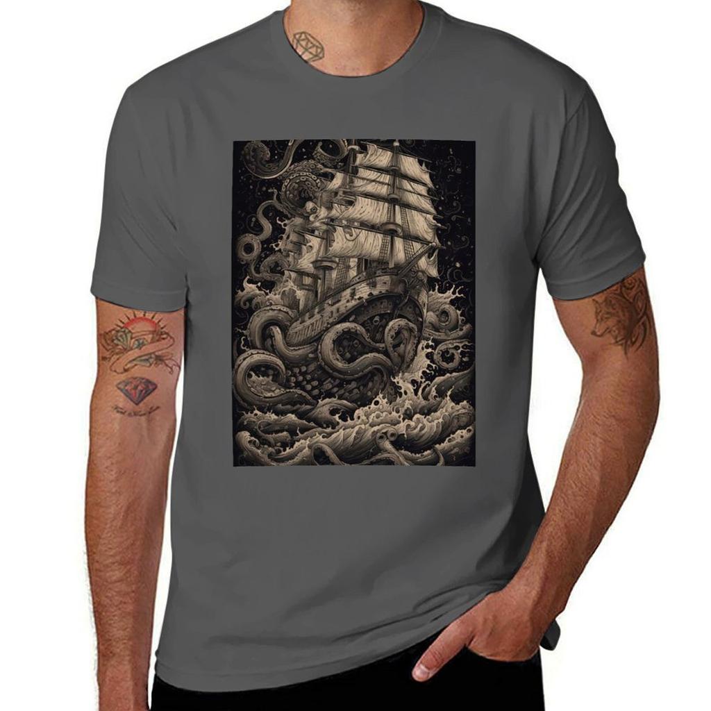 Vintage Sailing Pirate Ship Tshirt Daily Wear Print Tshirt