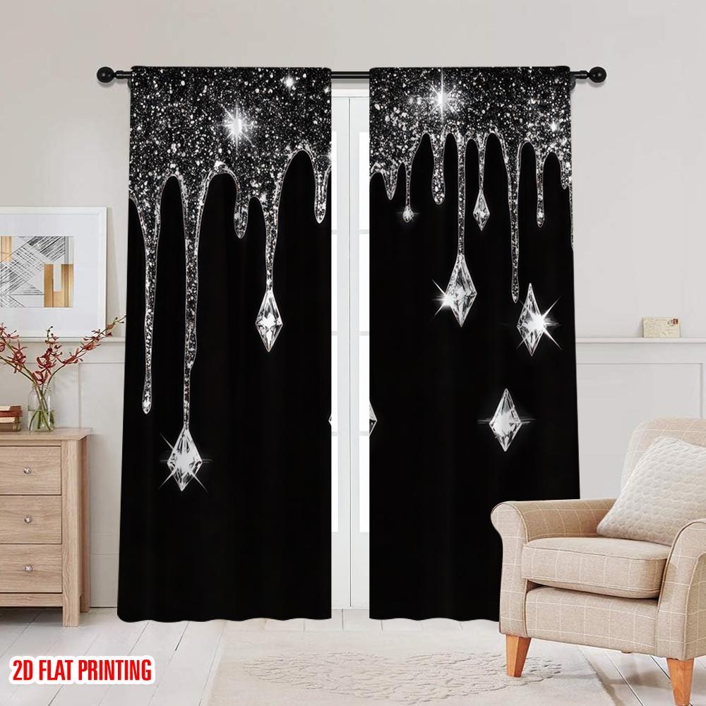 Flat Printing Shiny Silvery Water Drops Print Curtains Bedroom Office Kitchen Living Room Study Home Decor Curtain Set Of 2 Made Polyester Washable