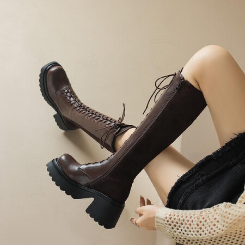 Autumn and winter side zipper solid color Martin boots round head thick sole large size leather boots new Martin boots comfortable non-slip wom