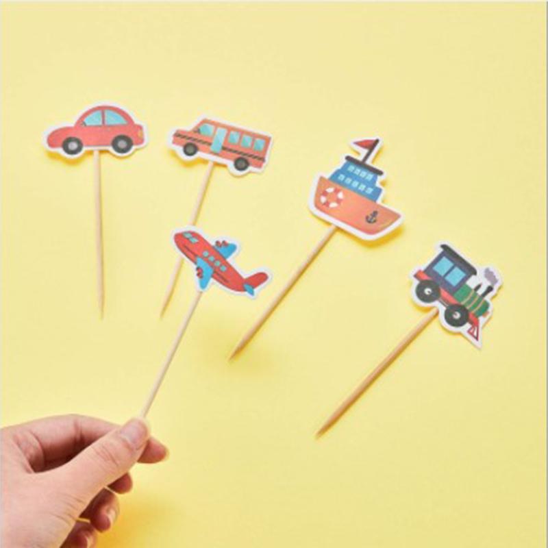10Pcs Cartoon Car Transport Cupcake Topper Food Picks Kids Birthday Party Favors