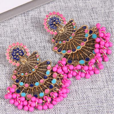 New Product Fashion Ethnic Style Retro Peacock Open Screen Dripping Bead Temperament Exaggerated Women's Earrings