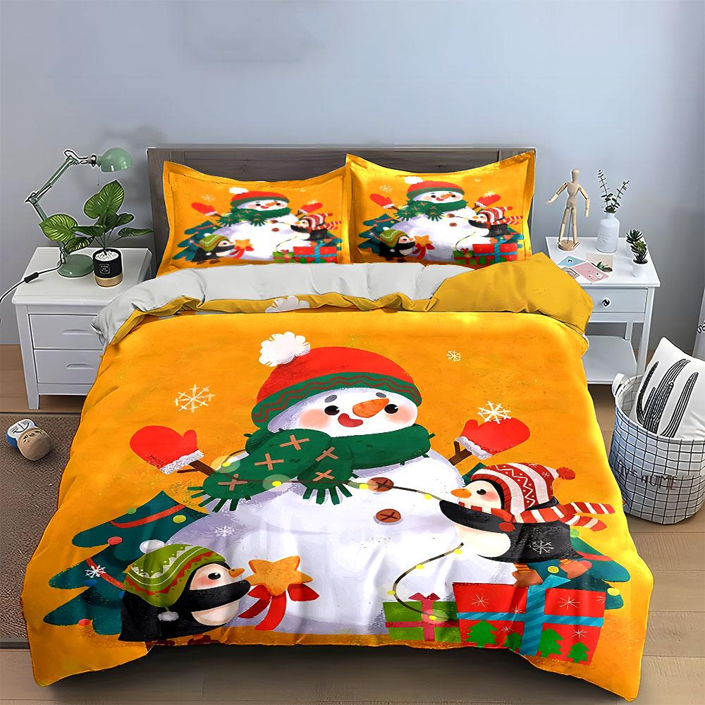 Snowman and Penguins Holiday Set Bedding Duvet Cover Set Duvet Cover Pillowcases (1*Duvet Cover 2*Pillowcases, without duvet insert)