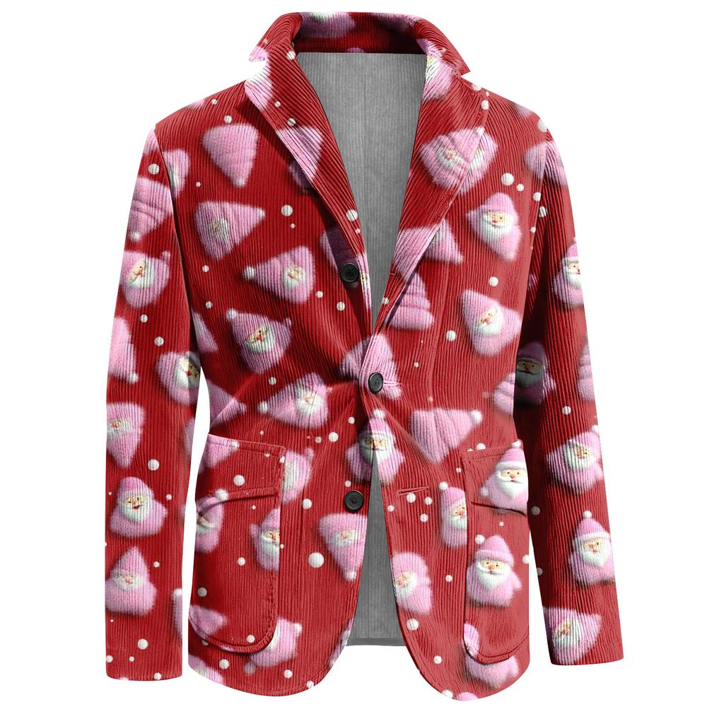 Herren Hässlicher Weihnachten Kord Warmtaschen Anzugjacke Strickjacke Herren Freizeitanzug