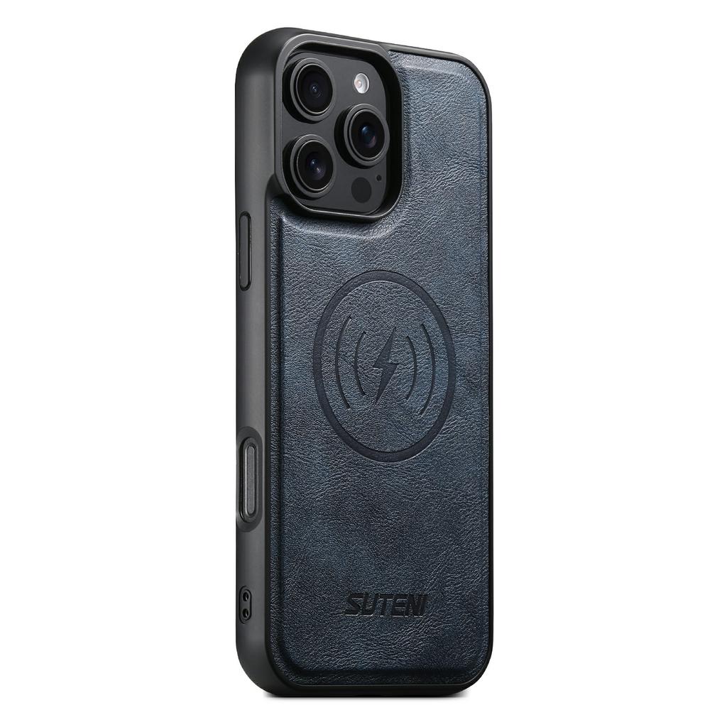 SUTENI G5 For iPhone 16 Pro Case Compatible with MagSafe Cowhide Texture Leather Back Cover
