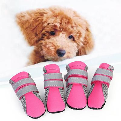 4 Pares Tênis para Pet Fita de Fixação Refletora Antiderrapante Respirável Tênis de Malha para Cães de Estimação para Uso Externo