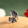 Buyee 925 Sterling Silver Male Female Big Ring Finger Elegant Gary Leaf Open Ring for Woman Men Fashion Fine Jewelry Circle Gift