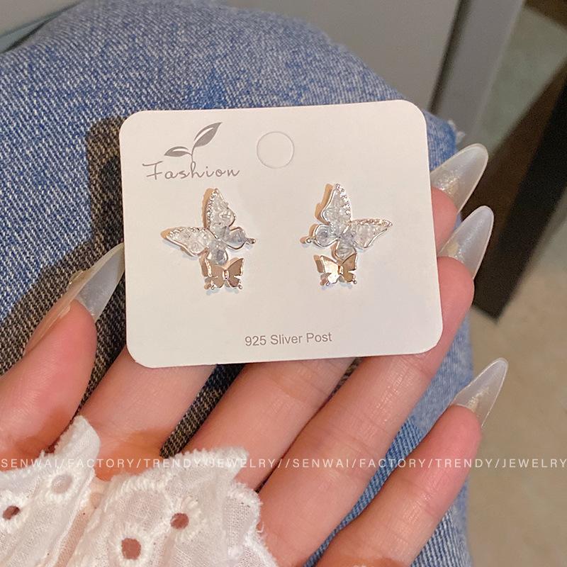 

Delicate micro zircon butterfly earrings women s light luxury stud earrings Internet celebrity earrings