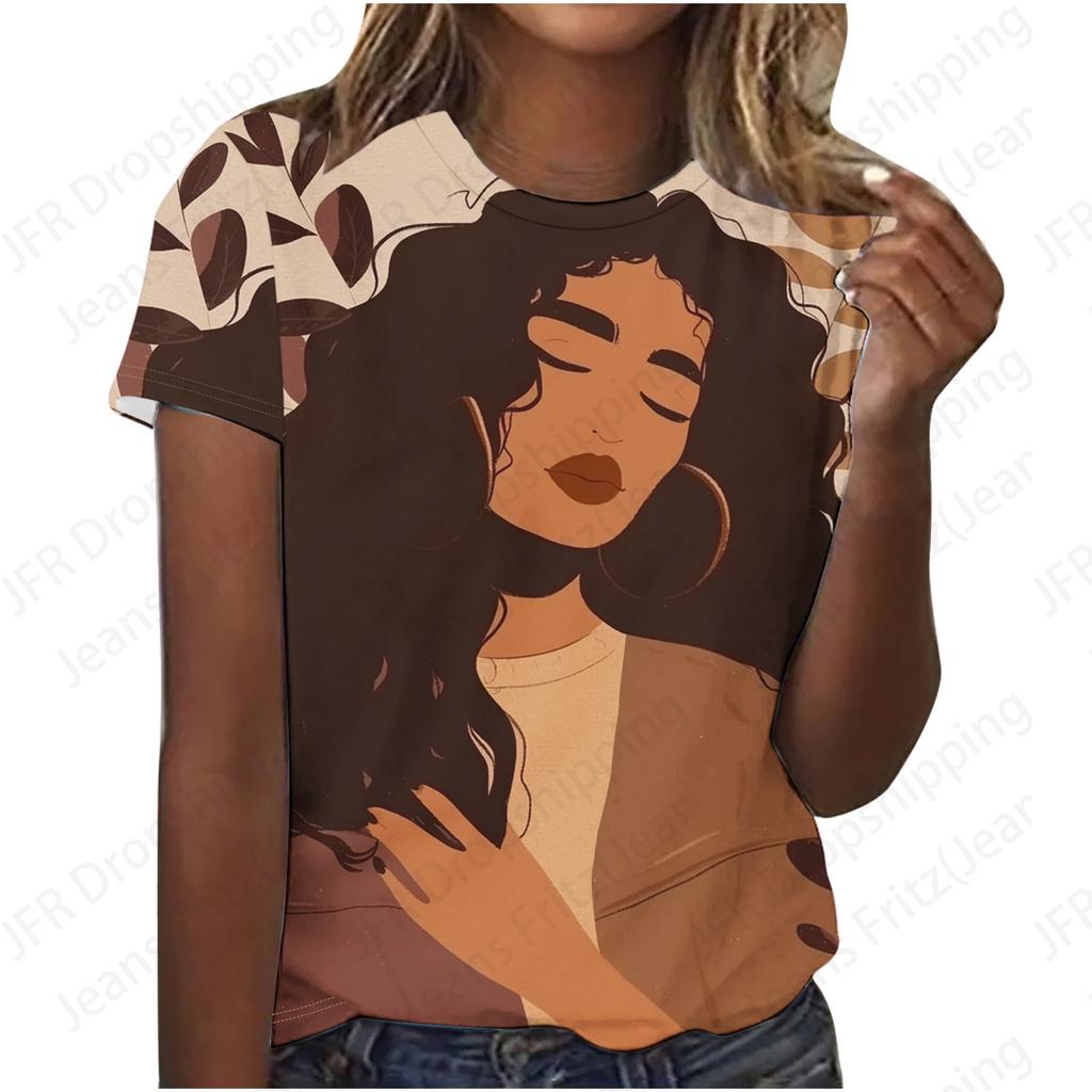 Sexy African Black Girl 3D Print Women's T-Shirts Fashion Casual Short Sleeve T Shirt O-Neck Tees Harajuku Tops Female Clothing