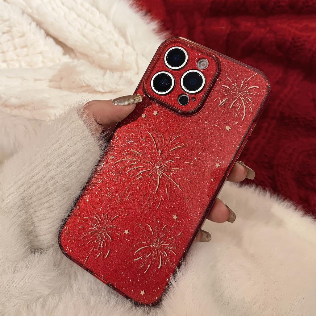 New Year Fireworks Suitable for Apple 16promax Mobile Phone Case Iphone15 Festive Glitter Powder 14 Soft 13 Simple and High End