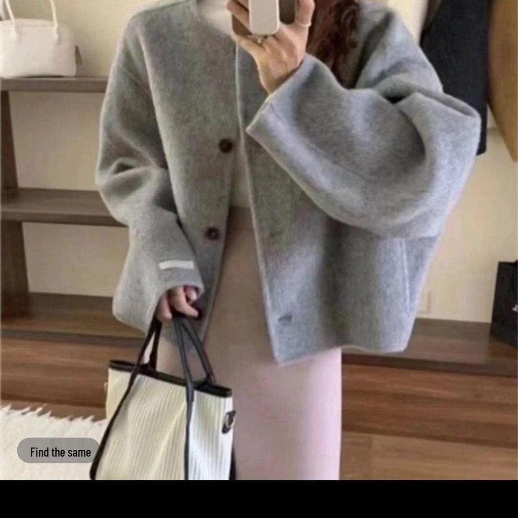 Women's Hand-Stitched Double-Faced Wool Coat - Korean-Style Winter Fashion Loose Overcoat
