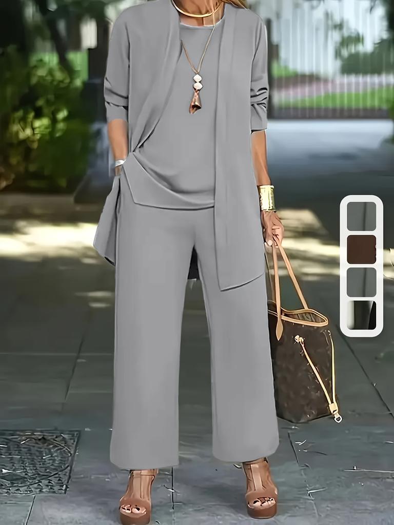 Women's Autumn Winter Casual Workwear Pants Long Sleeve Cardigan Jacket Camisole Set