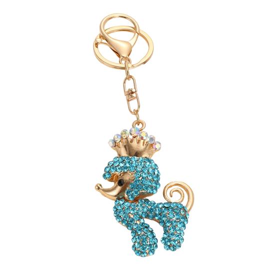 

Keychain Pendant Sparkling Rhinestones Inlaid Crown Poodle Design Key Holder with Zinc Alloy Lobster Clasp Lightweight Car Bag Accessory синій