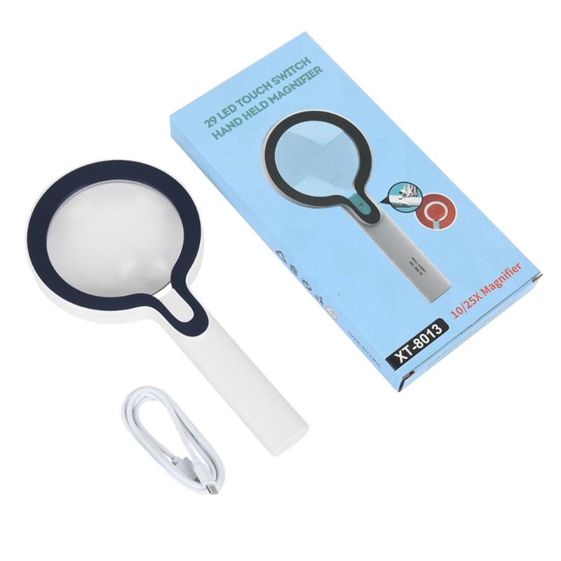 

Lighted Magnifying Glass 5X 10X Magnifier Lens - Handheld Magnifying Glass with Light for Reading Small Prints, map, etc 1 синій