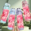 1PC Dense Pink Peony Rose Flower Print 750ml Color Plastic Sports Water Bottle Leakproof Flip Straw Lid Suitable for Sports Office Home Use