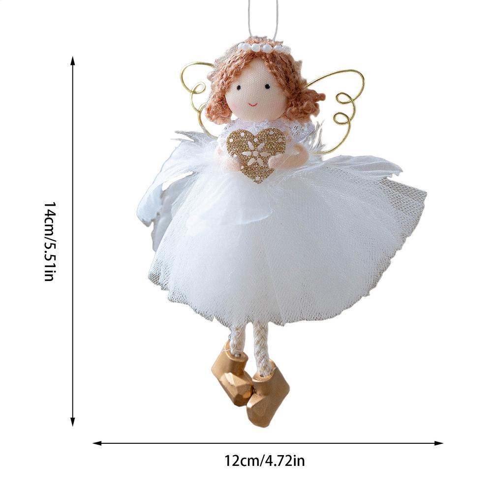 Christmas Tree Angel Girl Ornament Christmas Golden Wing Angel Girl Ornaments White Mesh Skirt Wings Angel Girl Decoration