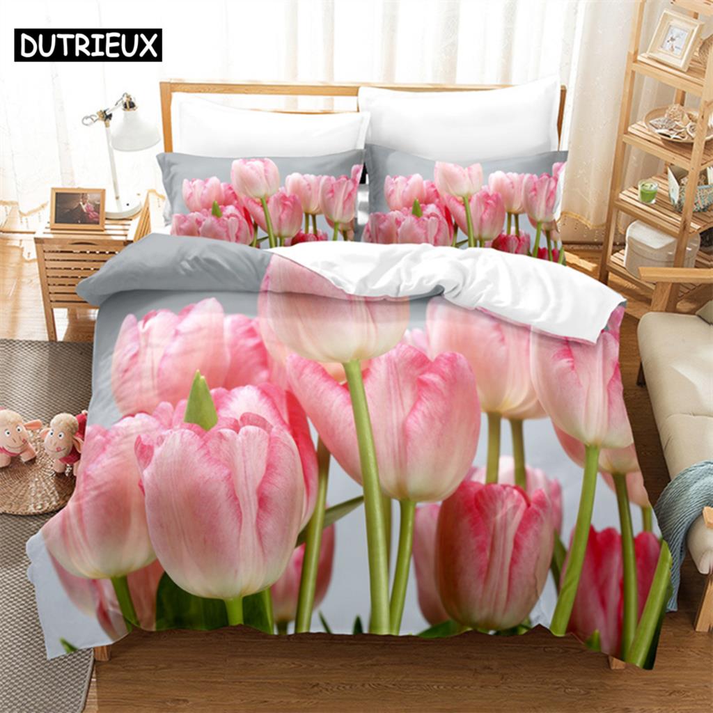 Comforter Pink Tulip Queen Bedding Set Kids Bedroom Bed Set Comforter Set King Size Bedding Sets