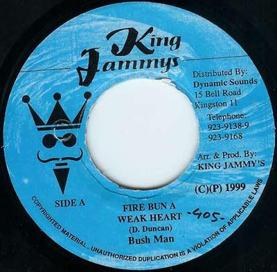 

7inch Record BUSH MAN - Fire Bun A Weak Heart NONE KING JAMMY S 1999 Jamaica Reggae, Ska & Dub Used