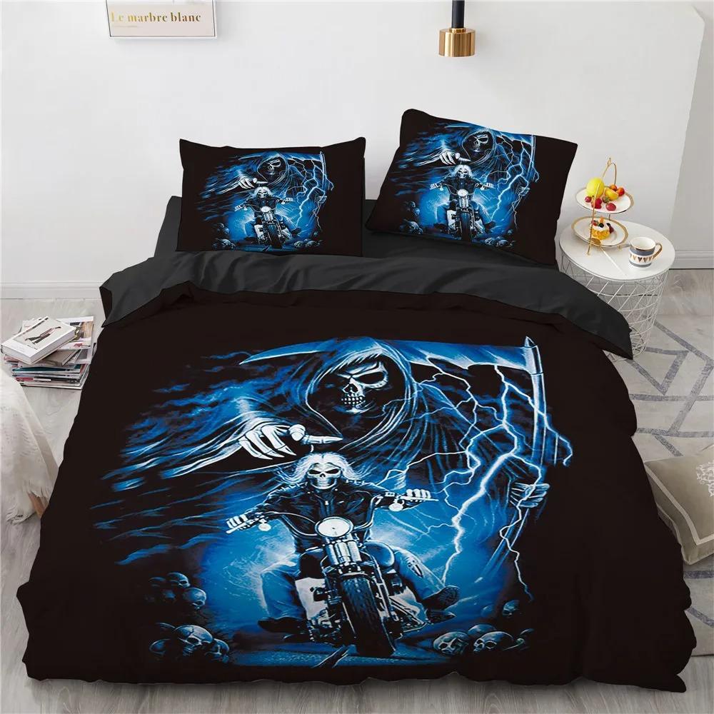 Set Biancheria da Letto Teschio Cappello Nero Misura Queen Set Copripiumino Halloween Stile Moderno Set Biancheria da Letto Camera da Letto Copripiumino Federe