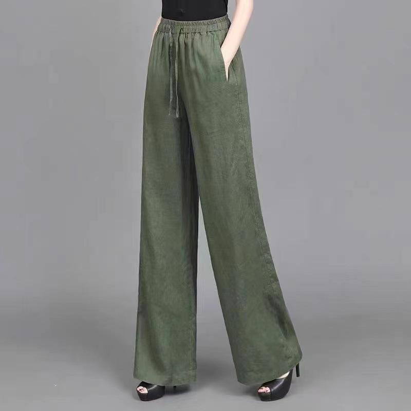 Nové dámské bavlněno-lněné ležérní kalhoty se širokými nohavicemi v čínském stylu - Elastický pas, volný střih plus size, tenké kalhoty s rovnými nohavicemi na léto
