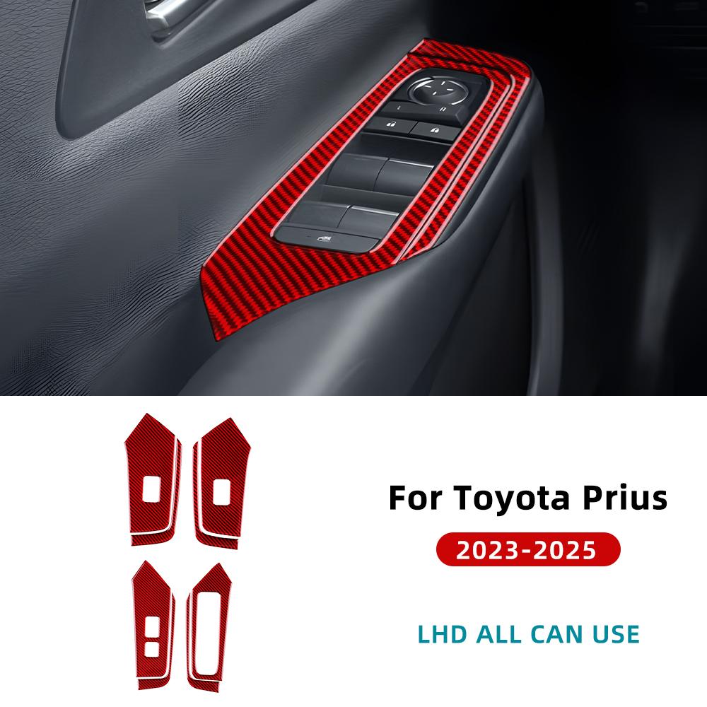 Sticker For Toyota Prius 60 Series 2023 2024 2025 LHD RHD Real Soft Carbon Fiber Car Window Lift Button Panel Trim Accessories
