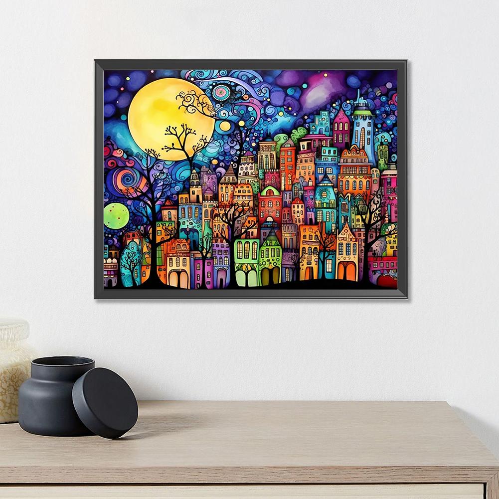 5D DIY Full Round Drill Diamond Painting Colorful House Home Decor Art 40x30cm