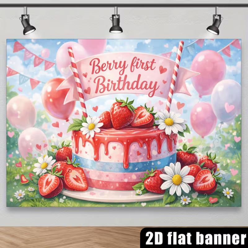 2D Erdbeere Erster Geburtstag Kulisse Berry Sweet Fotografie Hintergrund