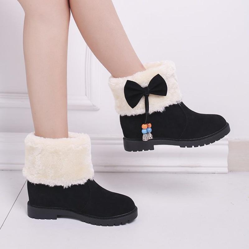 Winter Solid Color Square Heel Fashionable Warm Comfortable Snow Boots Elegant Bow Decoration New Casual Short Boots Botas Mujer