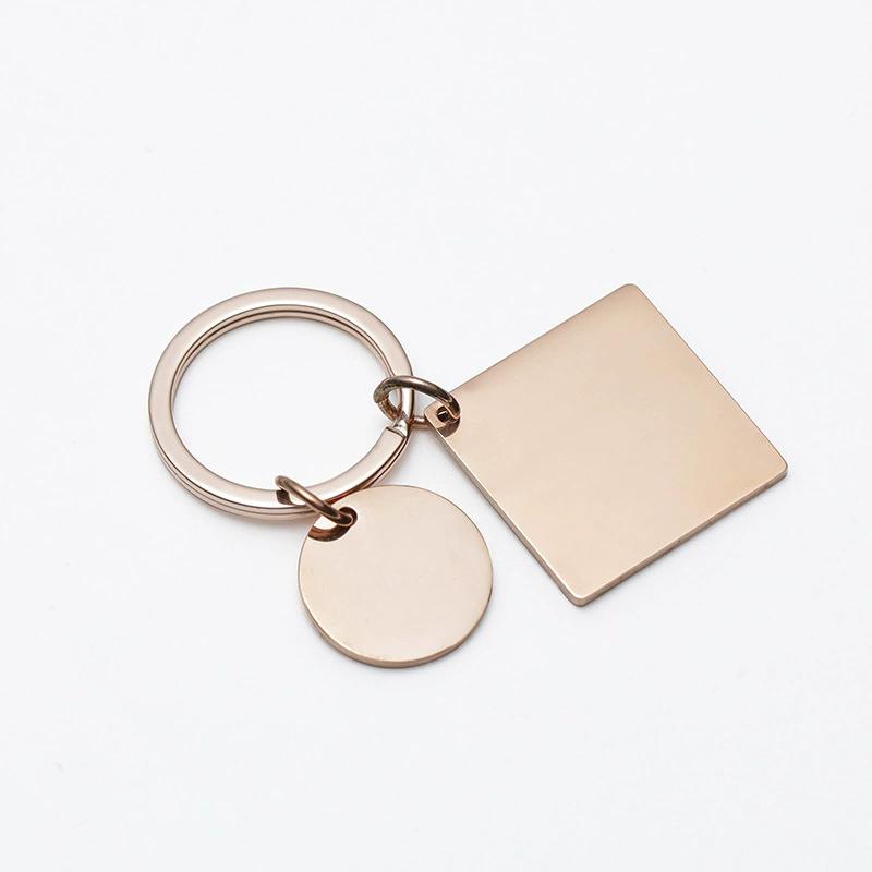 WTEMPO 2PCS Stainless Steel Round Square Tag Keychains Jewelry Pendant Key Chains Can Be Engraved Handbag Packback Car Key Pendants