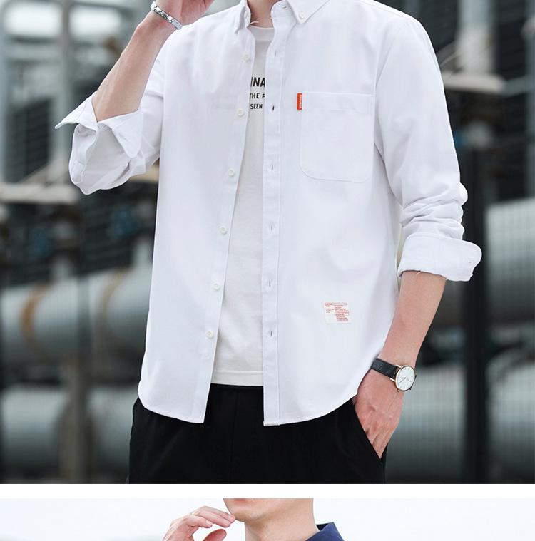 Men's Solid Color Oxford Cotton Yellow Button-Down Long Sleeve Shirt for Spring/Autumn Layering