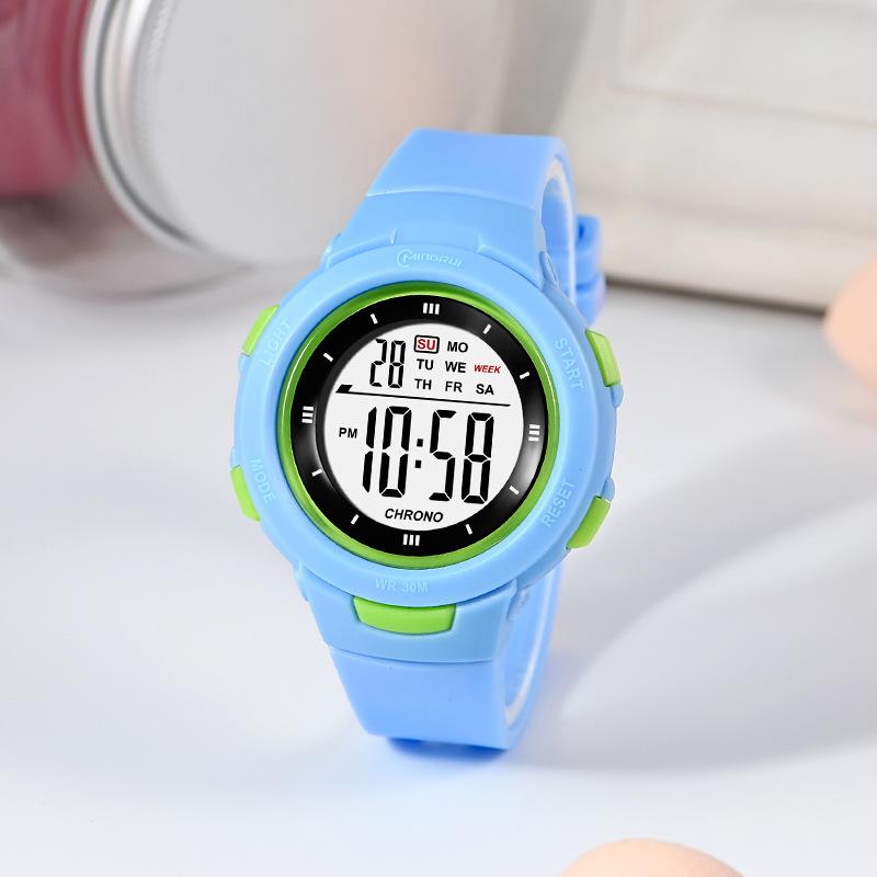 CE49 Trendy Student Watch Children's Watch Fashionable Night Light Waterproof PU Strap Pinhole Electronic Watch