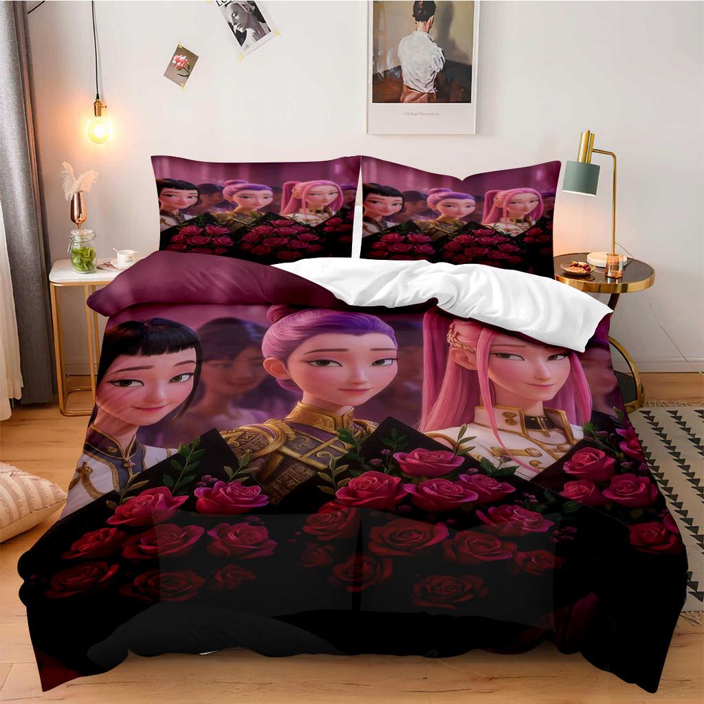K-Pop Dämonenjäger Bettwäsche-Set für Fan-Kinder Maschinenwaschbar Langlebig King Queen Einzelgröße für K-Pop Mädchen Heim Schlafzimmer Dekor