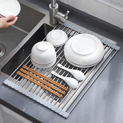 Dish Drying Foldable Stainless Silicone Draining with Antibacterial Can Be Rolled Up and Compact Dish Drain Wide Convenient Kitchen Utensils Gray 18