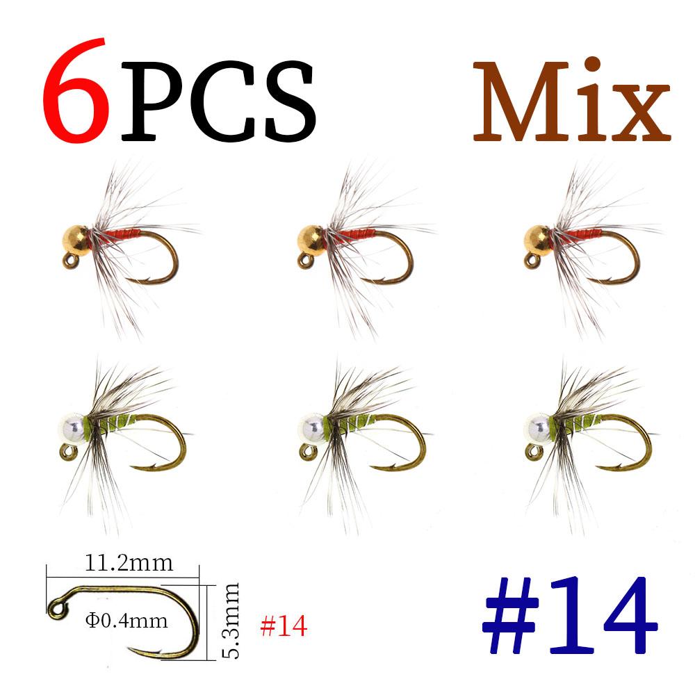 6PCS Tungsten Beadhead Midge Jig Nymph Fast Sinking Fly Fishing Lure for Trout Grayling Euro Nymphing