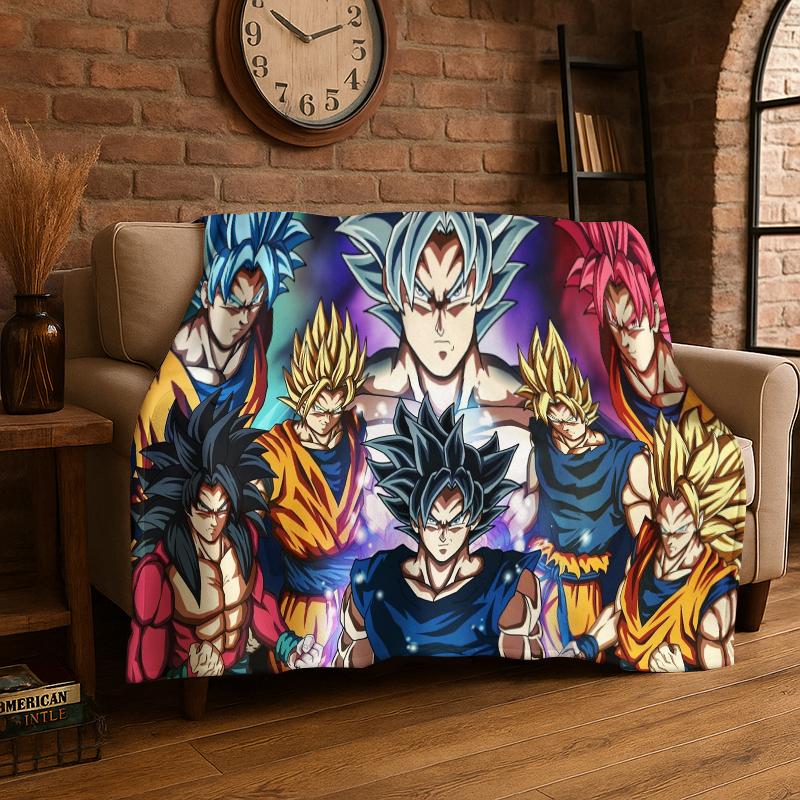Cartoon D-Dragon Ball Anime Game Flannel Blanket Soft Warm Throw Blanket for Bedroom Living Room Bed Travel Camping Picnic Kid