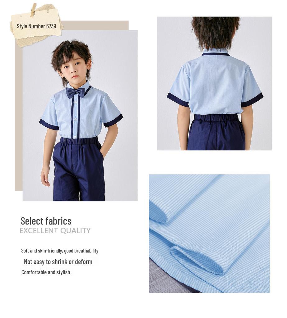 Kids' Summer White Collared Short-Sleeve Shirt - Primary School Uniform